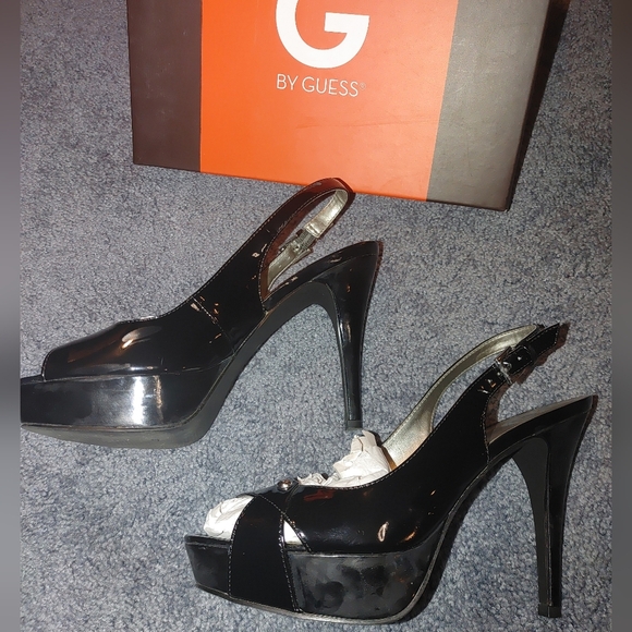 Guess Black Patent Leather Slingback Heels, Size 9 - Picture 2 of 9